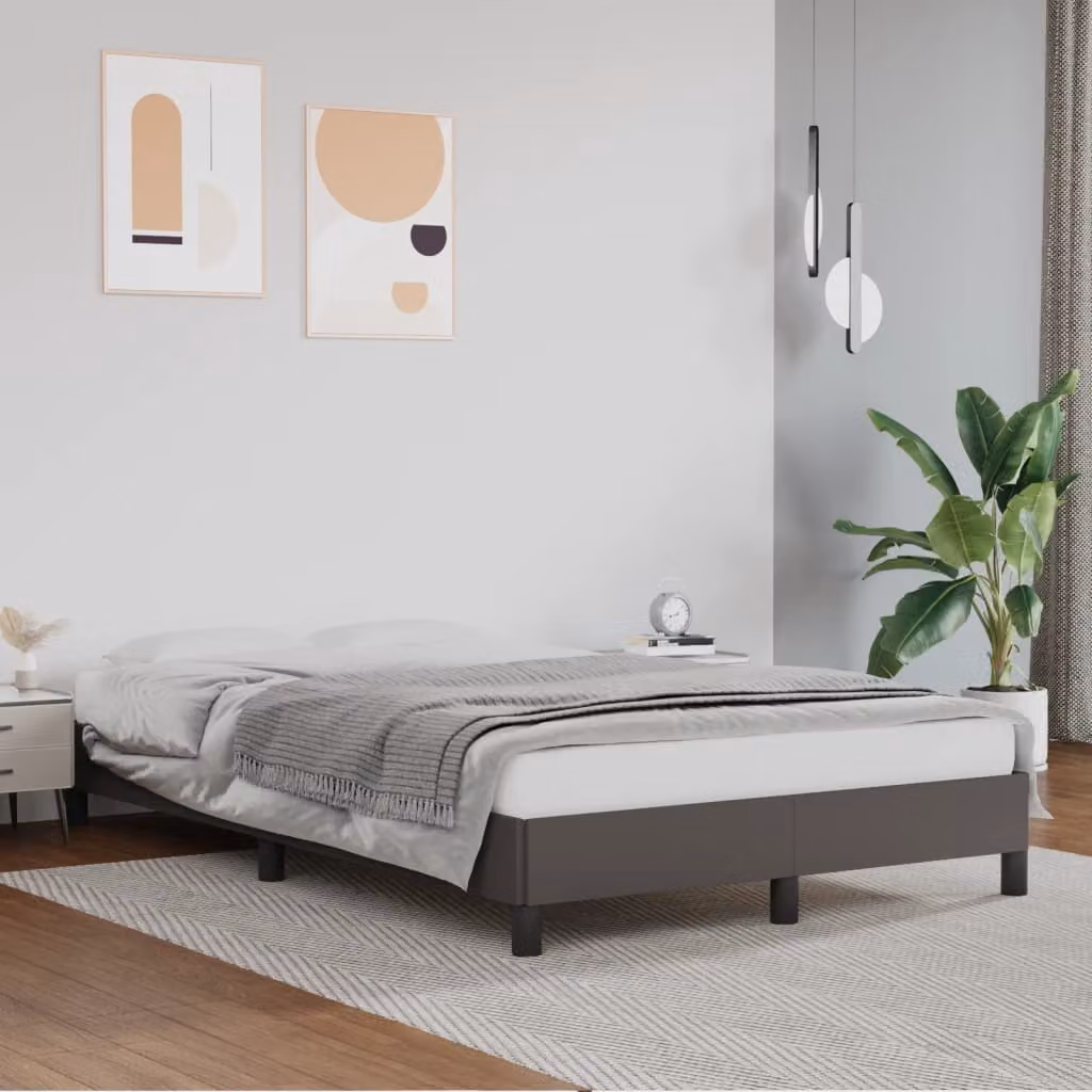 vidaXL Giroletto in similpelle grigia con doghe in legno L: 120 cm, P: 200 cm