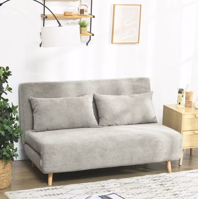Divano letto ULEVR 141x90x81 cm a 2 posti con schienale regolabile in 3 posizioni, tessuto grigio effetto velluto