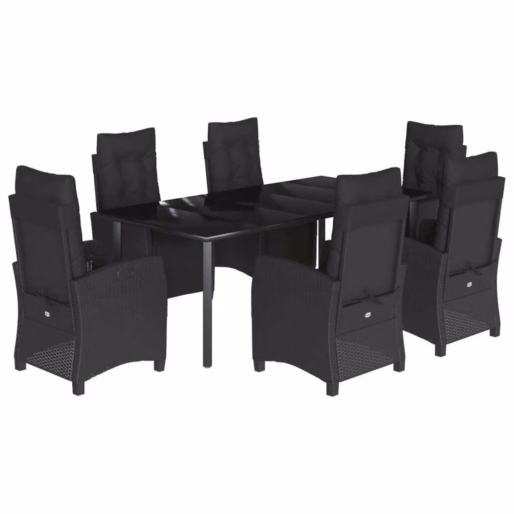 Set da Pranzo da Giardino 7 pz Nero con Cuscini in Polyrattan