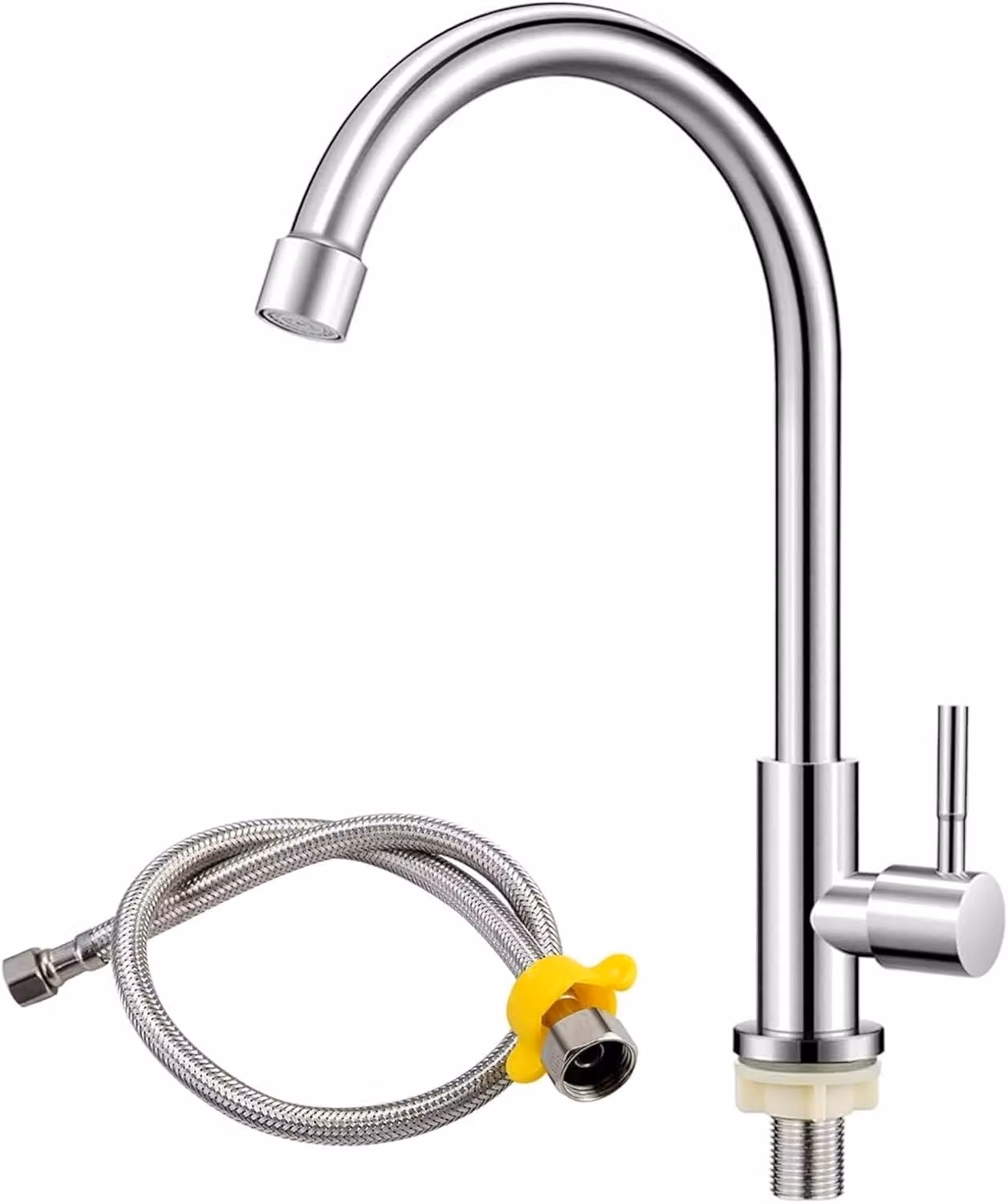 Rubinetto per acqua fredda, girevole a 360°, in acciaio inossidabile e ottone, con attacco da 60 cm, adatto per cucina e bagno