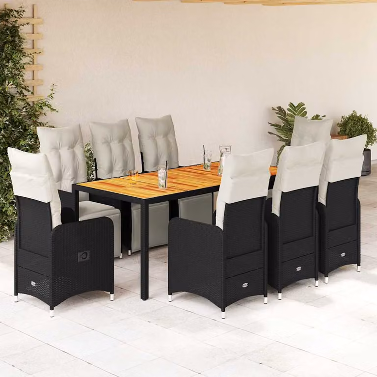 Set Bistrò da Giardino vidaXL 9 pz in Polyrattan e Legno di Acacia Nero e Bianco