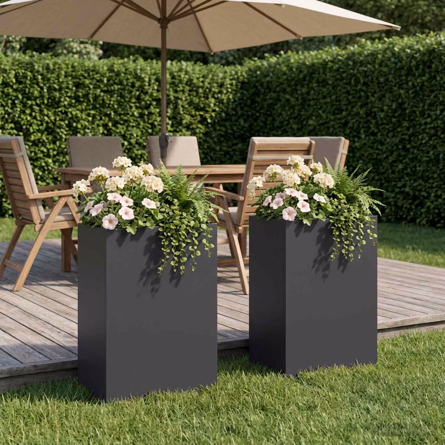 Set di 2 vasi da giardino vidaXL in metallo, colore nero o antracite, L: 40 cm, P: 30 cm, H: 75 cm