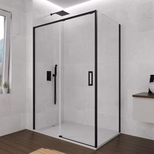Box doccia angolare DUCHA TWENTY rettangolare con vetro trasparente e profili nero opaco L 135 cm x P 70 cm