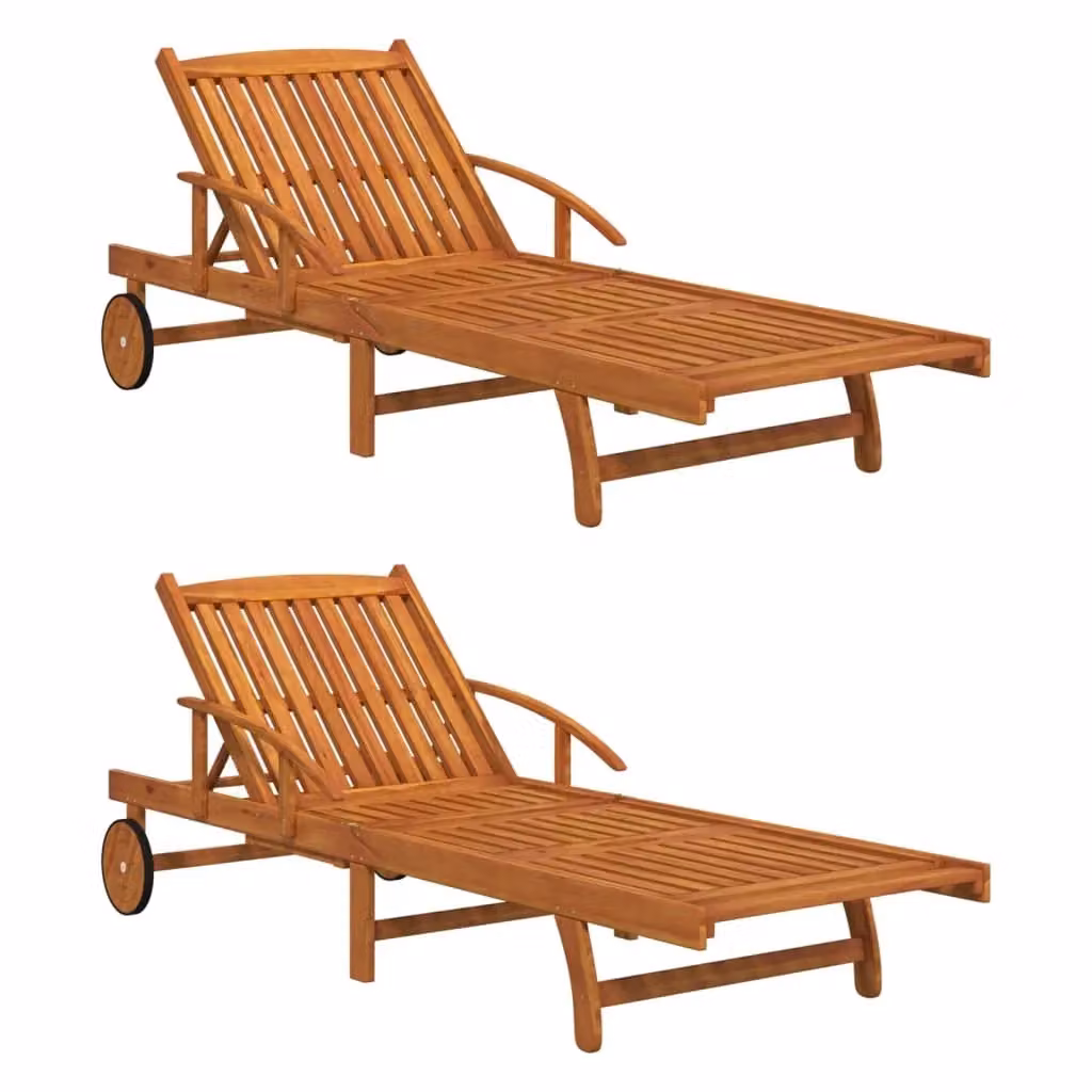 Set di 2 lettini prendisole Outsunny in legno di acacia marrone con poggiatesta regolabile – 2