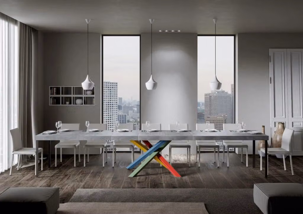Tavolo allungabile Volta Premium con telaio a X, colore grigio cemento, L/P: 90 x 200/460 cm – 2