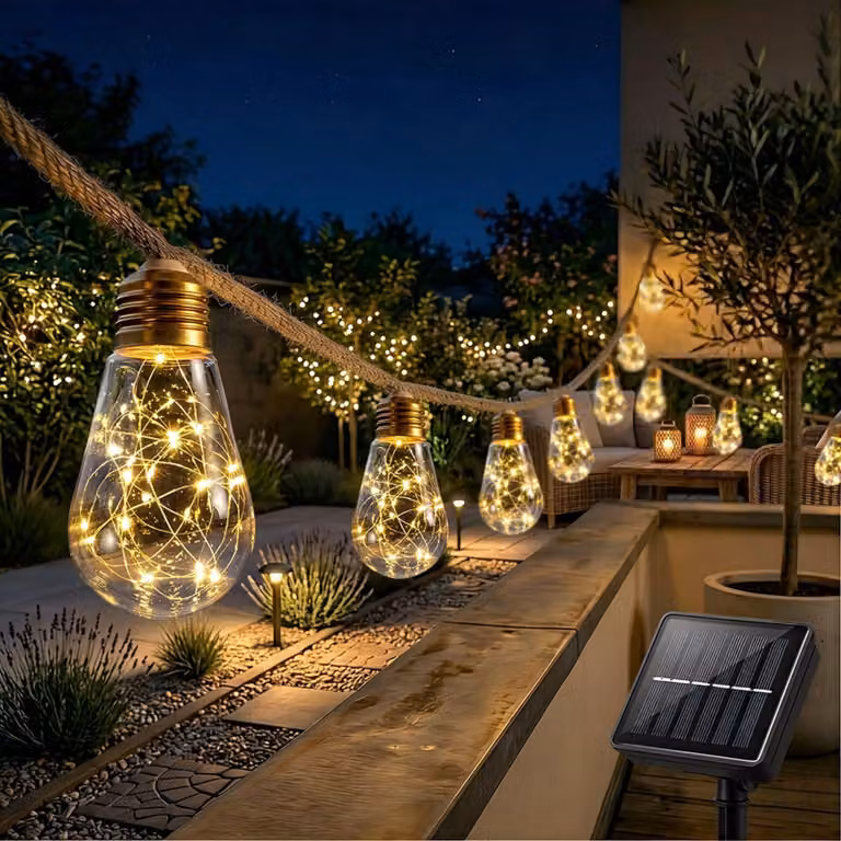Catena luminosa solare, 16 LED, 8 metri, grado di protezione IP65, 8 modalità, luce bianco caldo