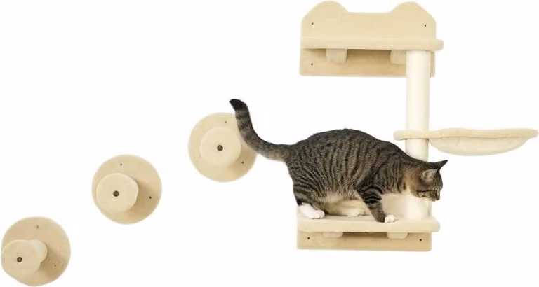 Fortuna Lai Gradini da arrampicata, parete da arrampicata, scala per gatti, set da 4 pezzi, con tiragraffi, amaca, beige+bianco crema, 40 x 28 x 73 cm