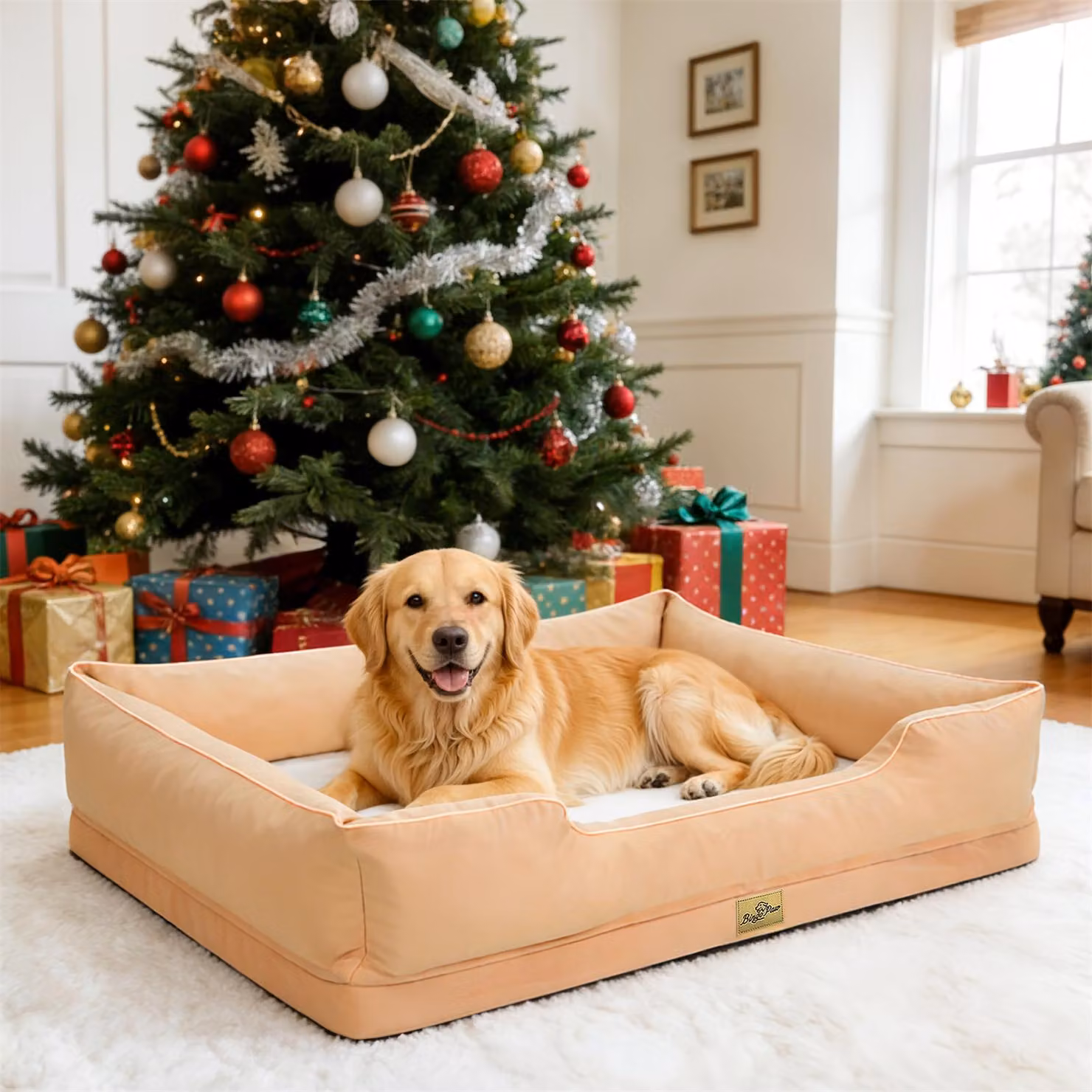 Letto per cani WISFOR, divano per cani, cuscino per cani, bordi rialzati, impermeabile e lavabile, rivestimento rimovibile. Taglia XXL: 111 x 88 x 23 cm, color beige