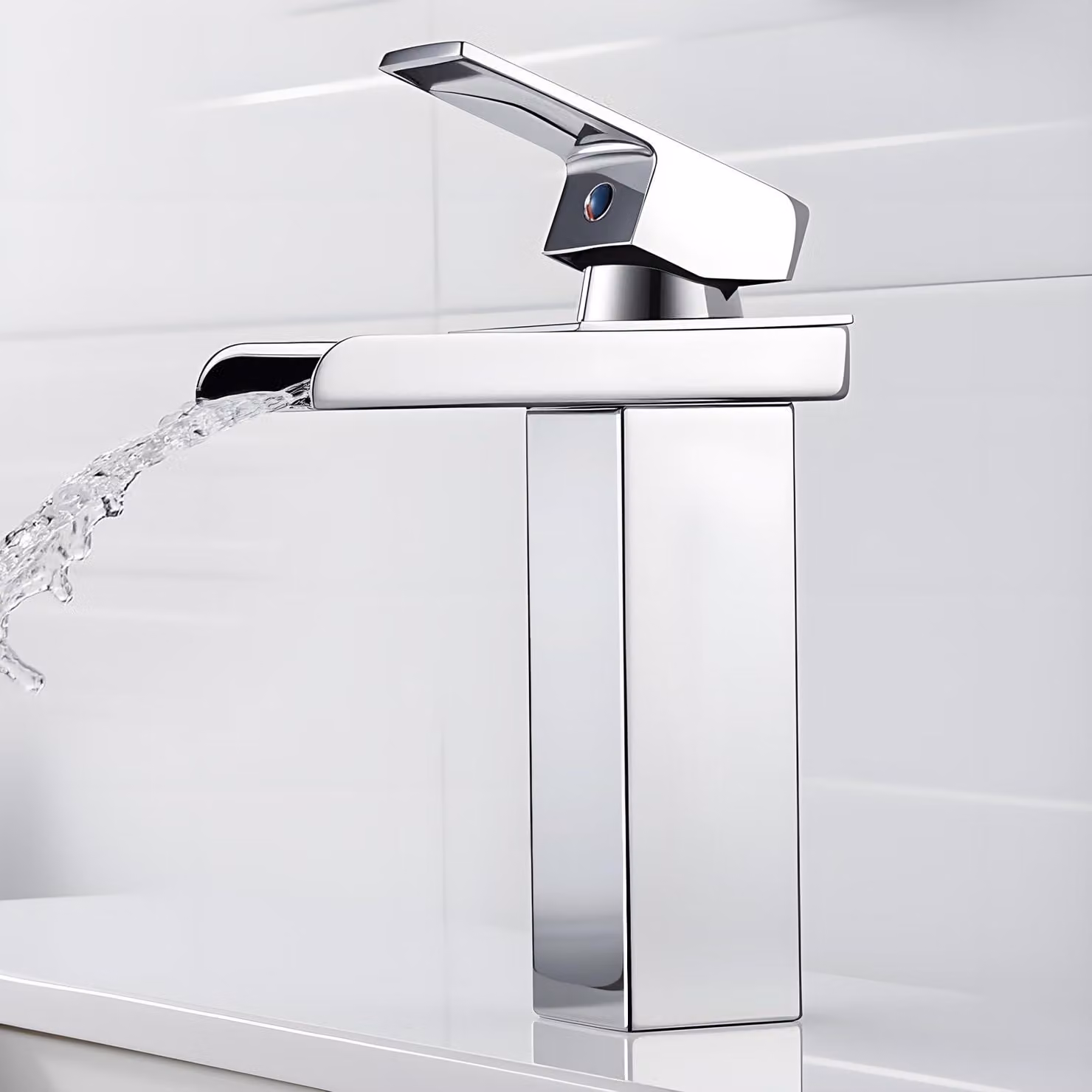 Miscelatore per lavabo a cascata, cromato, in ottone, altezza 150 mm, attacco G3/8, per bagno