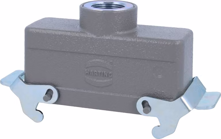 HARTING Han 24B Custodia a manicotto bassa, 1xM25 uscita cavo diritta, con 2 staffe trasversali Vite M25 Area di serraggio 9,0 mm