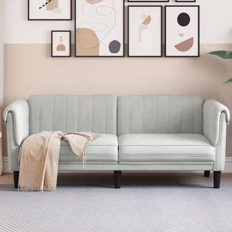 vidaXL Divano a 2 Posti Moderno in Velluto Grigio con Struttura in Legno L: 182 cm, P: 77 cm, H: 74 cm