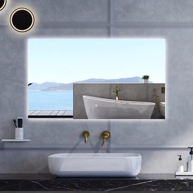 Specchio da bagno rettangolare AICA con retroilluminazione LED dimmerabile, funzione memoria e antifog, L: 100 cm, H: 60 cm