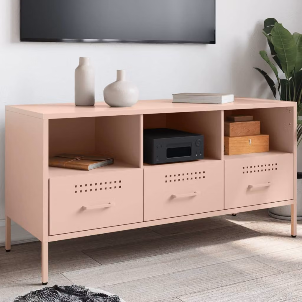 Carrello TV mobile vidaXL in metallo rosa con ruote L: 100,5 cm, P: 39 cm, H: 50,5 cm