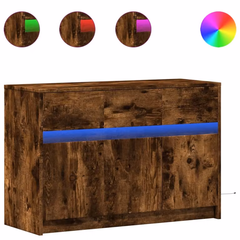 Mobile Porta TV con LED Rovere Fumo 91x34x61 cm in Truciolato