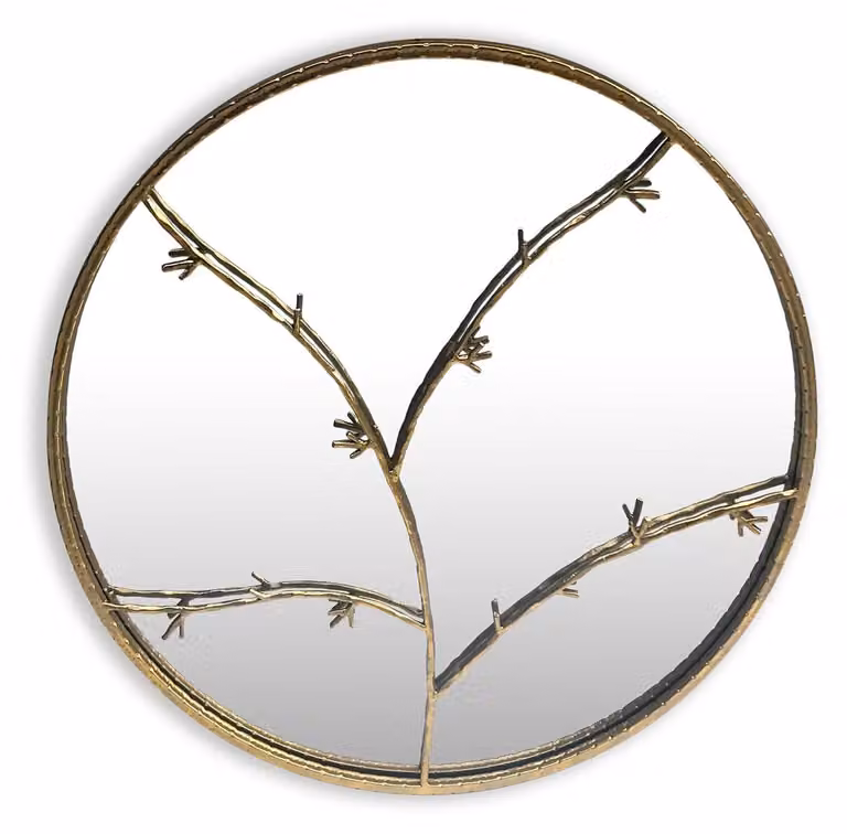 Specchio da parete rotondo - 80 x 80 cm - Metallo con effetto foglia oro