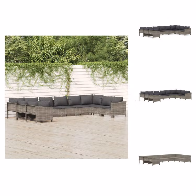 vidaXL set da salotto da giardino 10 pezzi con cuscini in poly rattan grigio - Set di mobili da giardino