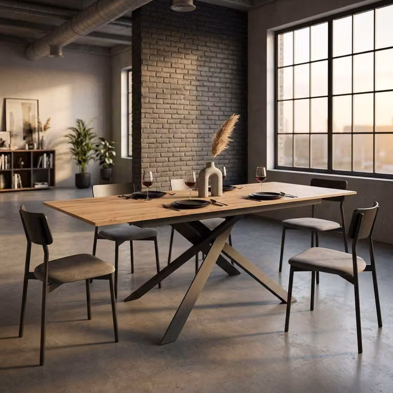 Milani Home - tavolo da pranzo allungabile 140-200 x 80 x 77 cm, quercia chiaro, stile industrial