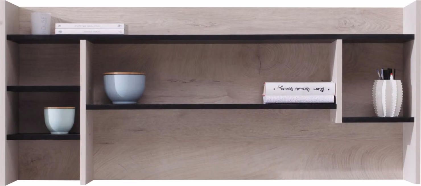 MIRJAN24 Sopratavola Planet 11 con ripiani (colore: nero / rovere + beige)
