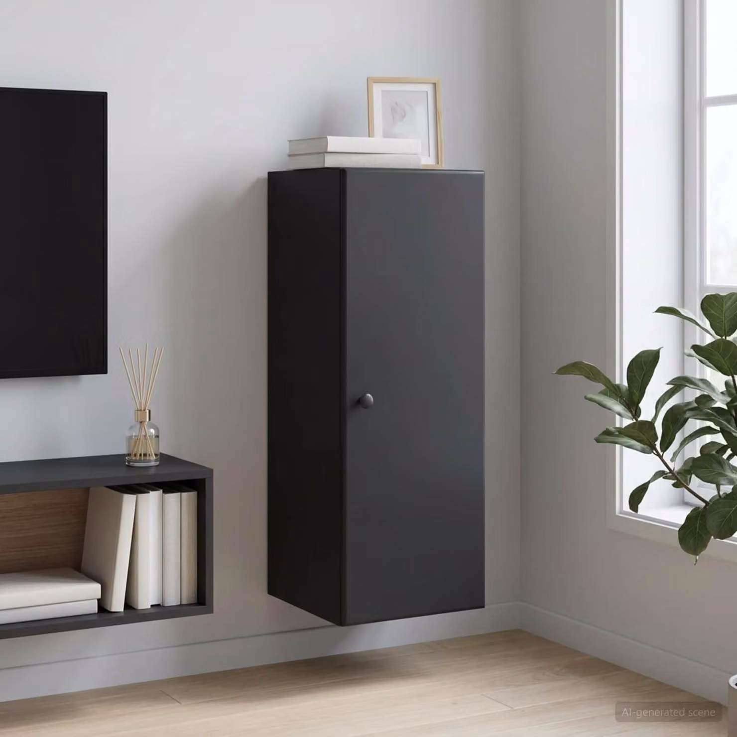 Mobiletto a muro vidaXL moderno in legno e metallo nero con ante a battente e ripiani interni L/P/H: 33 x 34,5 x 90 cm