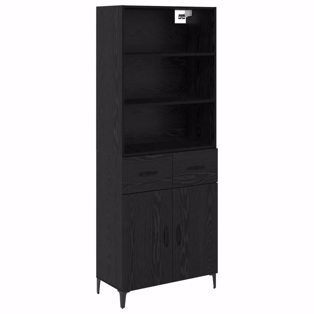 Credenza moderna vidaXL in legno MDF e metallo, colore nero, L: 69,5 cm, P: 34 cm, H: 180 cm – 2