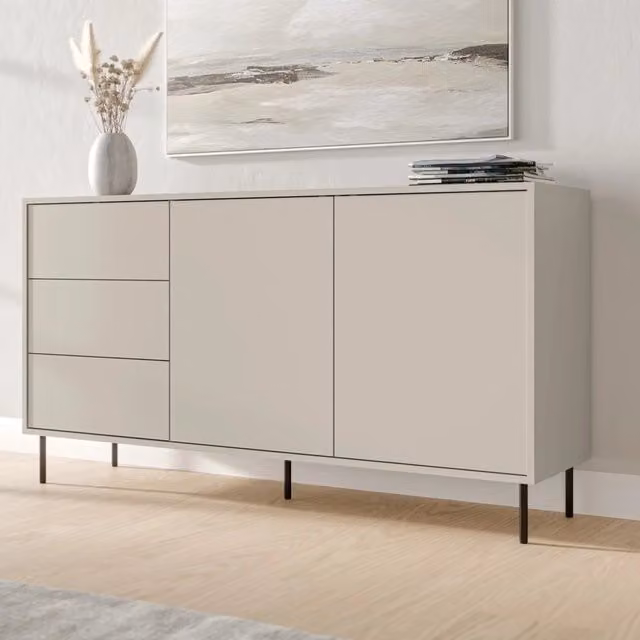 Madia DMORA Civezza con 3 cassetti, design moderno, Beige e Nero, L: 150 cm, P: 39 cm, H: 80 cm – 1