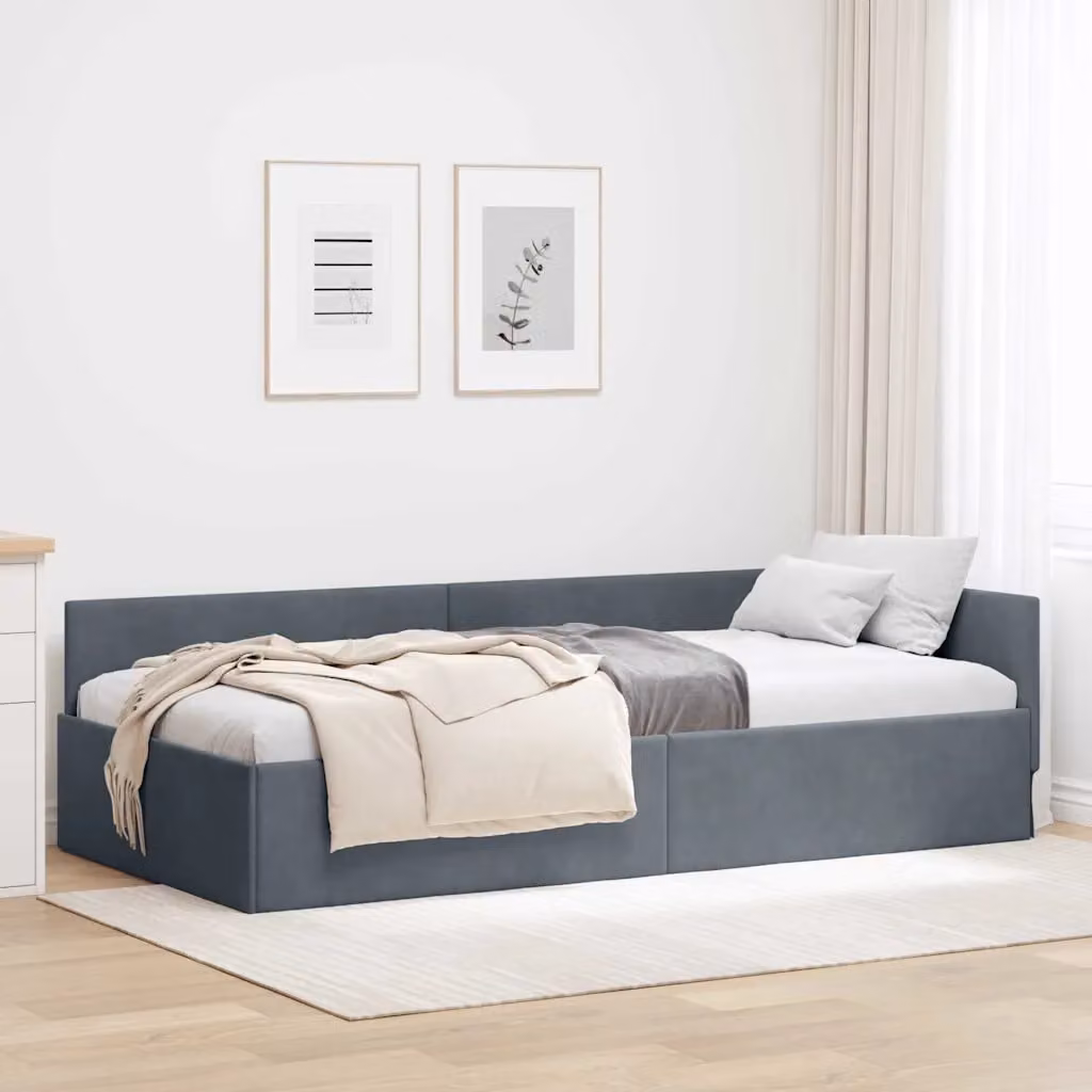 vidaXL Cornice del letto ad angolo in velluto grigio, L/P: 90 x 200 cm – 1
