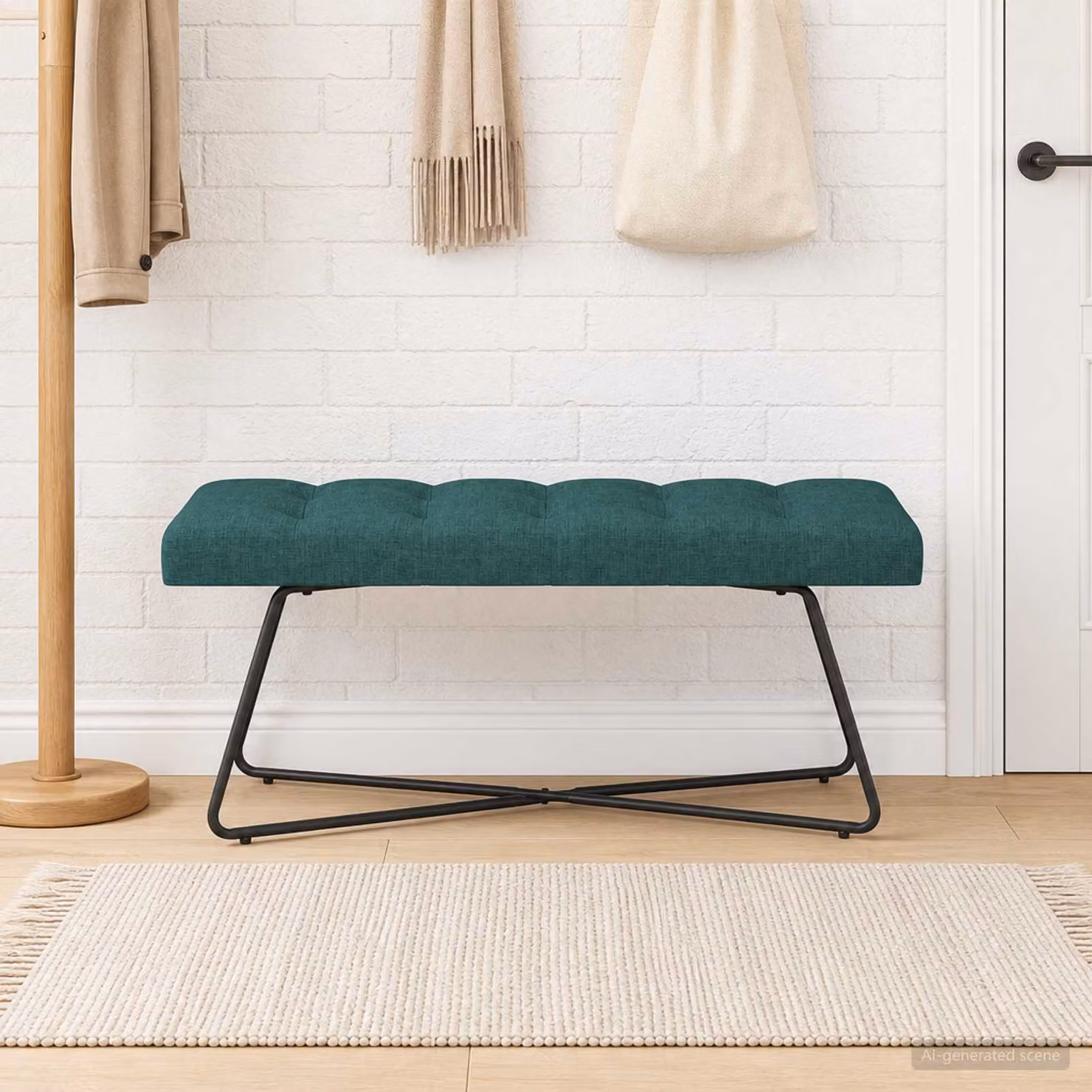 Panchina moderna vidaXL con bottoni imbottiti in tessuto verde, L 110 x P 40 x H 46 cm