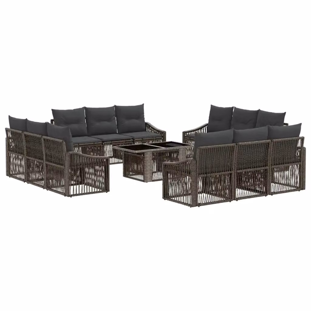 Set Divano da Giardino vidaXL in Polyrattan Grigio e Antracite con Tavolino e Cuscini 13 Pezzi – 2