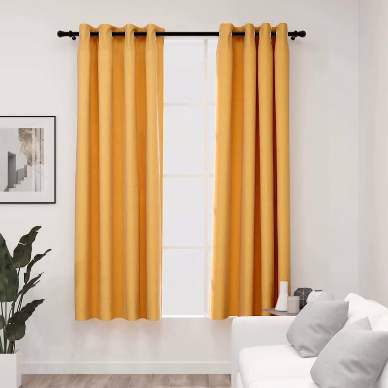 Set di 2 tende oscuranti vidaXL con effetto lino, colore giallo, con occhielli, L 140 cm x H 175 cm