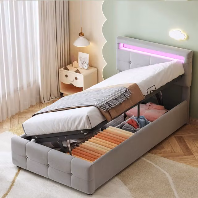 letto imbottito velluto grigio 90 x 200 cm