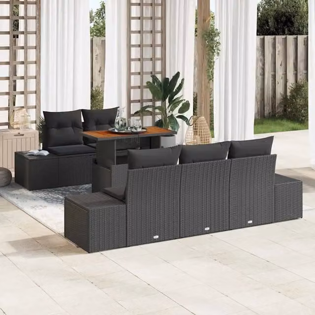 Set Divano da Giardino 6 pz Nero Poly Rattan 3358641