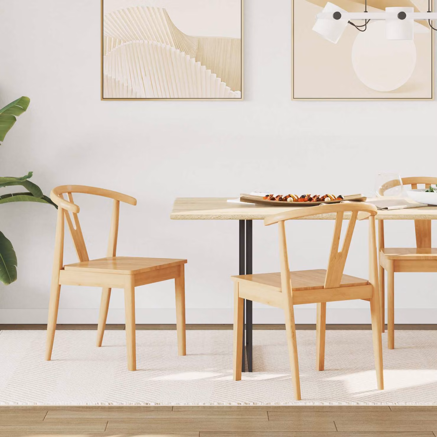 Set di 2 sedie da pranzo vidaXL in legno di gomma massiccio, colore naturale/beige