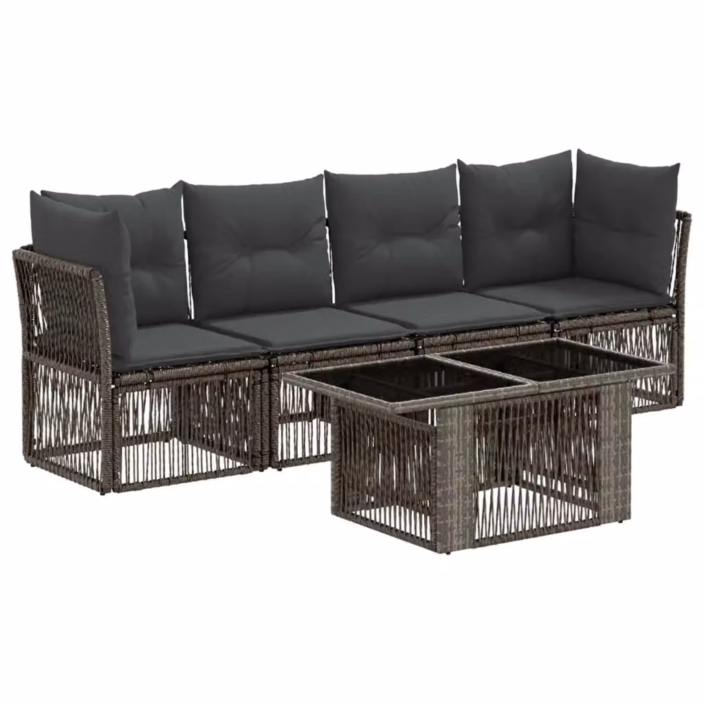 Set Divano da Giardino 5 Pezzi vidaXL in Polyrattan Grigio con Tavolino e Cuscini – 2