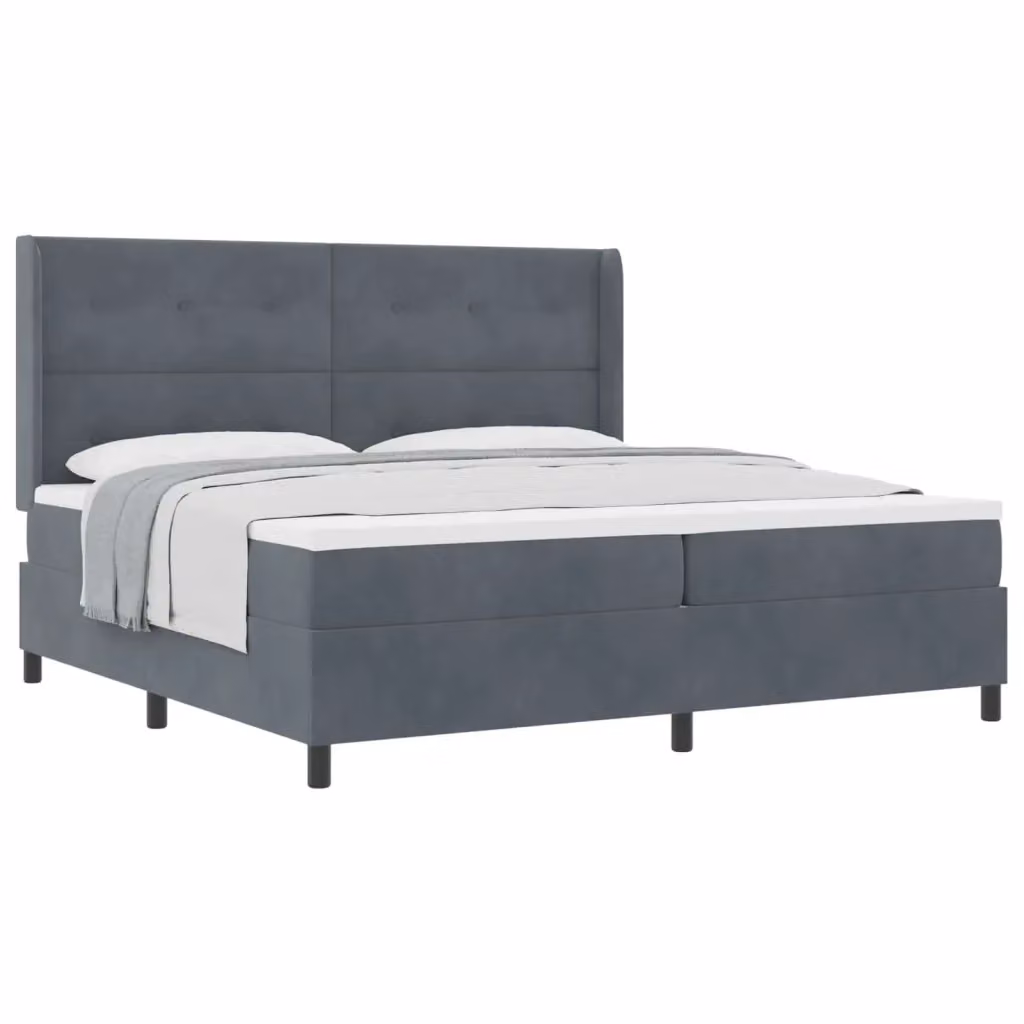 Letto a molle con testiera vidaXL in velluto grigio, L/P/H: 200 x 200 x 280 cm – 2