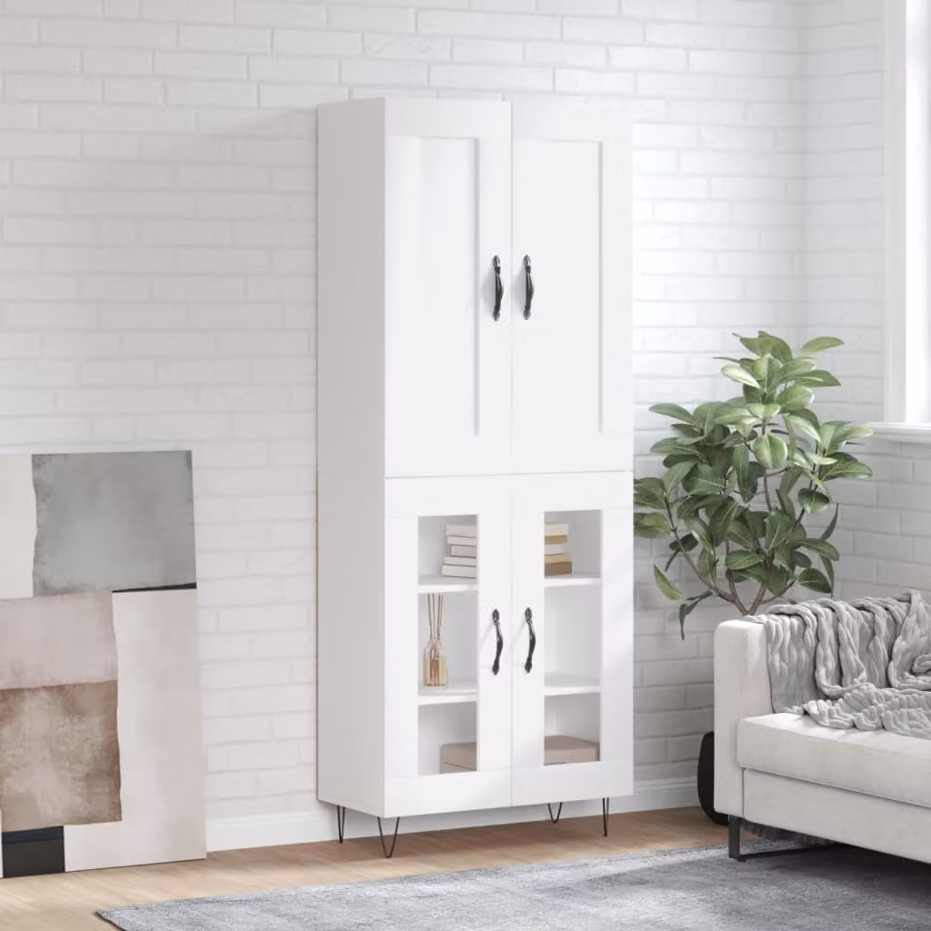 Credenza moderna vidaXL bianca in legno multistrato e metallo L: 69,5 cm, P: 34 cm, H: 180 cm