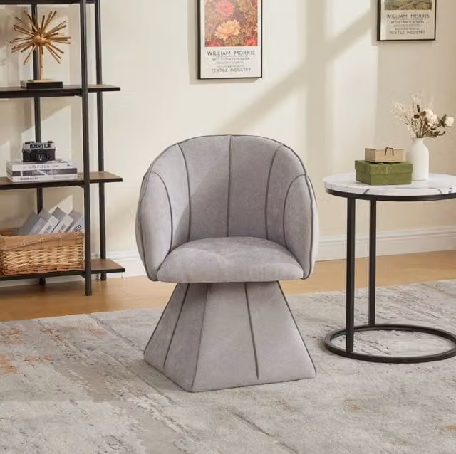 Sedia girevole in tessuto chenille grigio con schienale alto, ergonomica, 56x54x74,5 cm, portata 150 kg