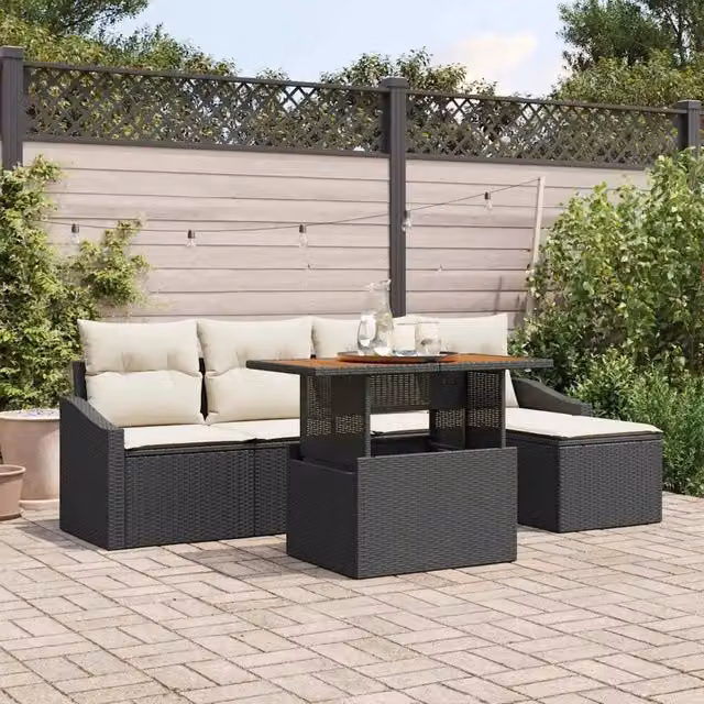 Set Divano da Giardino 6 pz Nero e Crema 3349823