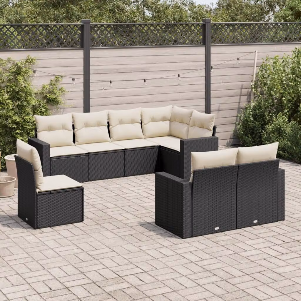 Maison Exclusive - Set da giardino 8 pezzi con cuscini in polyrattan nero