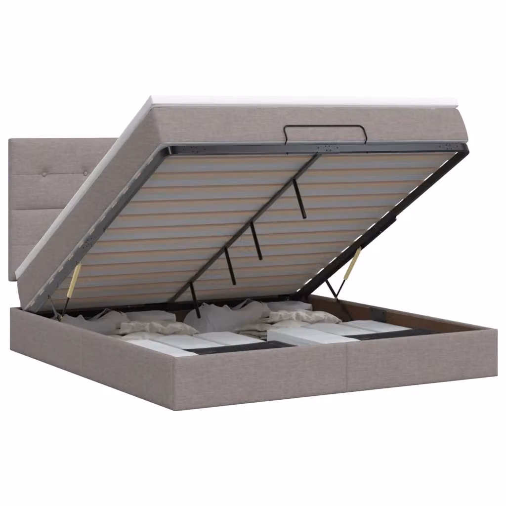 Letto matrimoniale con contenitore a sollevamento vidaXL in tessuto beige, L: 180 cm, P: 200 cm, H: 88 cm – 2