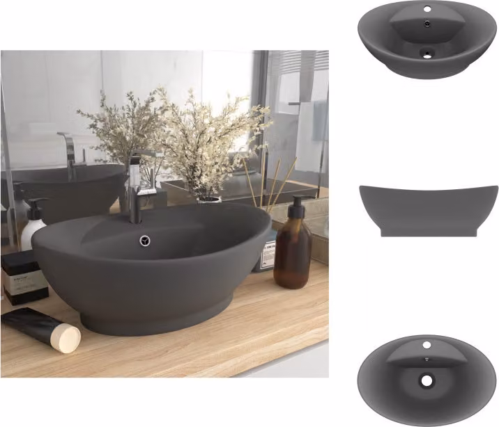 vidaXL Lavabo con troppopieno grigio scuro opaco 58,5x39cm in Vetroceramica - Lavabo da bagno