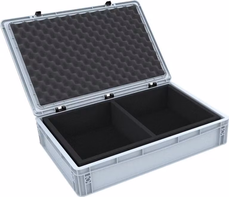 Contenitore Euro 600x400x135 mm con coperchio incernierato e inserto in schiuma