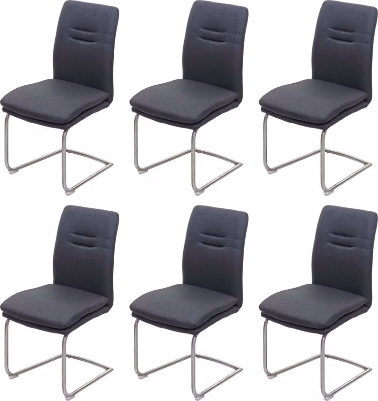 Set di 6 sedie da sala da pranzo | A x L x P 92 x 47 x 57 cm | Altezza seduta 49 cm | Tessuto/textile Acciaio inossidabile spazzolato | Grigio scuro | Sedia da cucina Sedia a sbalzo