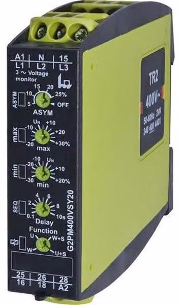 Tele Haase, sistema di monitoraggio della tensione, trifase, 2 uscite (modello G2PM400VSY20)