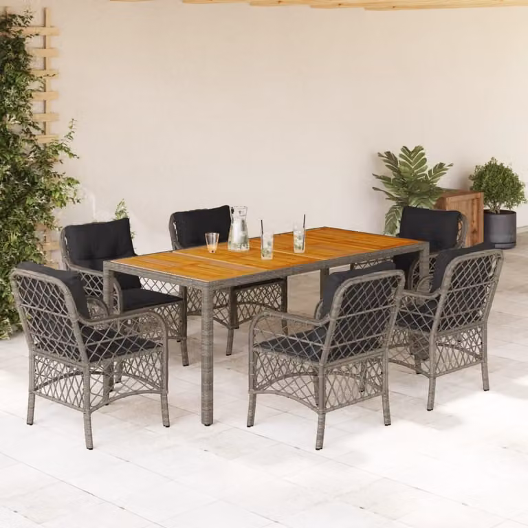 Maison Exclusive - Set da Pranzo da Giardino 7 pz con Cuscini in Polyrattan Grigio
