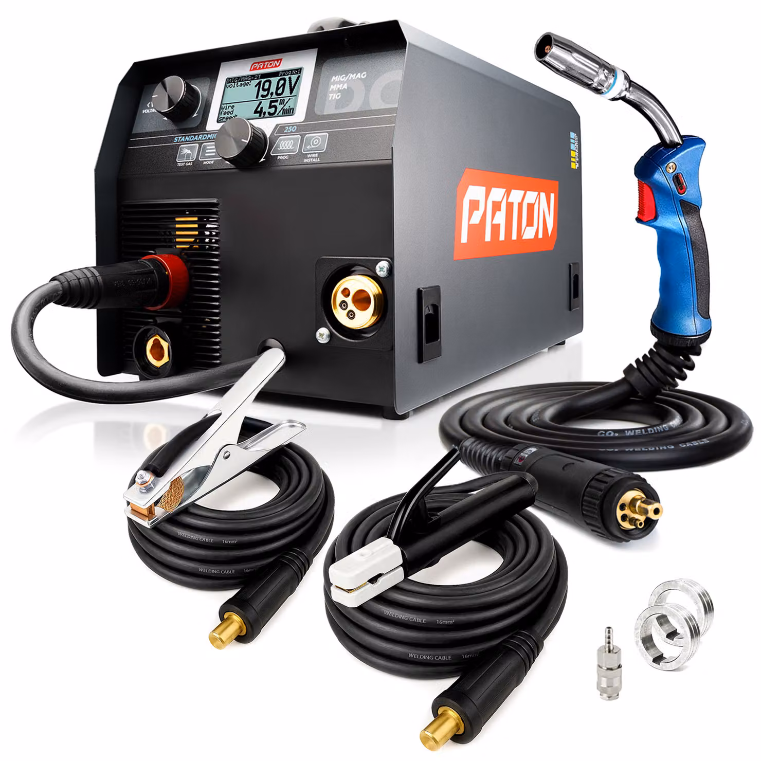 PATON StandardMIG-250A - Saldatrice digitale 3 in 1: MIG MAG, MMA, TIG LIFT, saldatrice 230V, saldatrice a filo animato senza gas, alimentatore di filo Schw