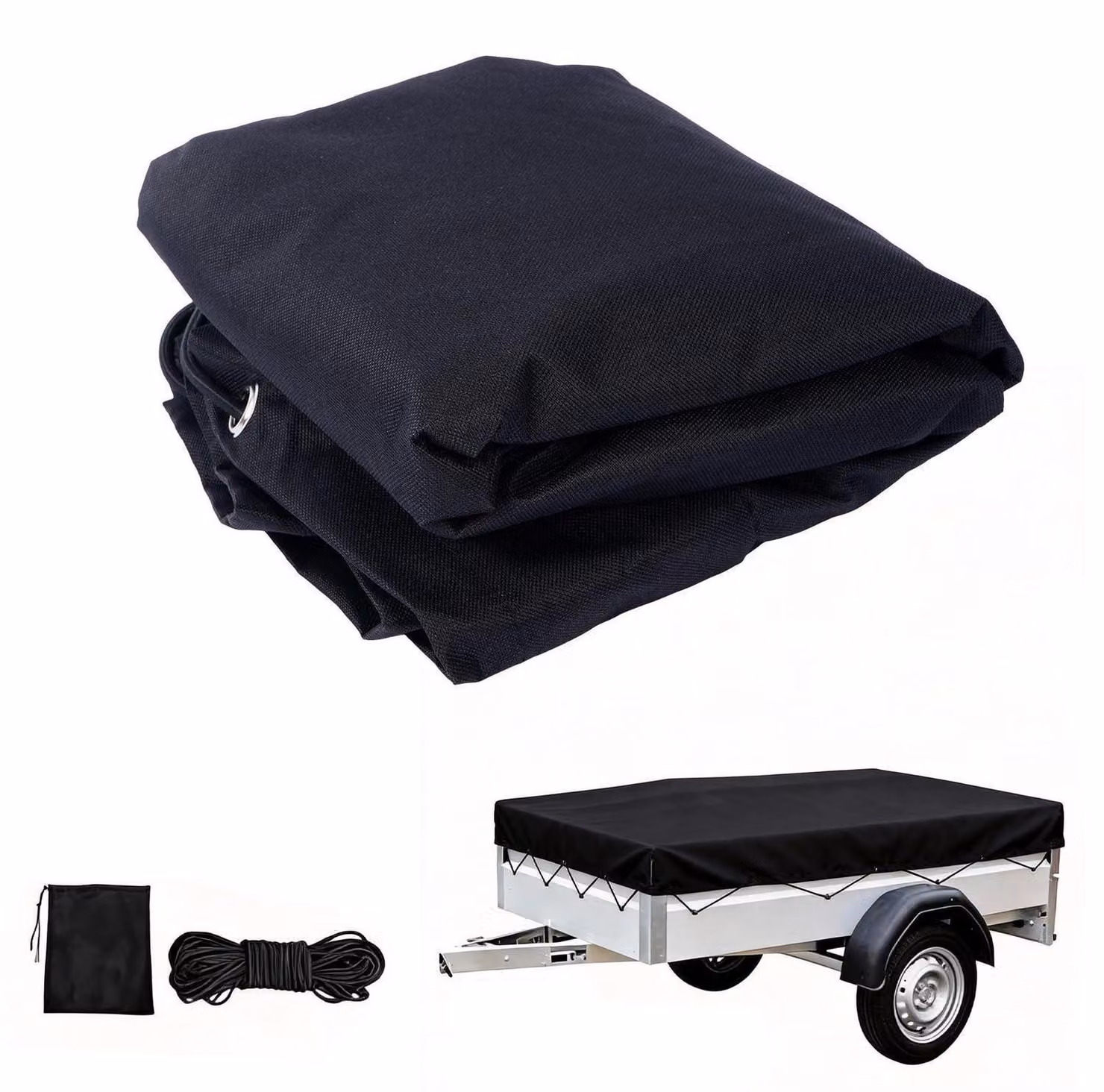 Telo copriauto, dimensioni 207,5 x 114 cm, bordo di 10 cm, tessuto Oxford 600D, colore nero