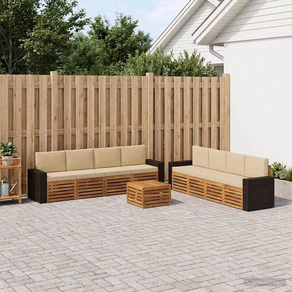 Set di divani da esterno vidaXL 9 pz in legno di acacia naturale e beige con cuscini e tavolino da giardino