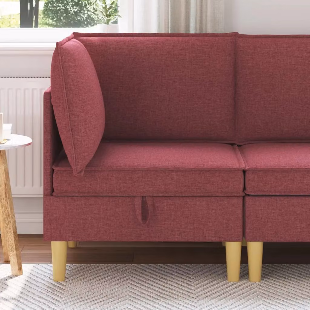 Divano da soggiorno minimalista in tessuto con struttura in legno e contenitore, disponibile nei colori marrone e rosso – 2