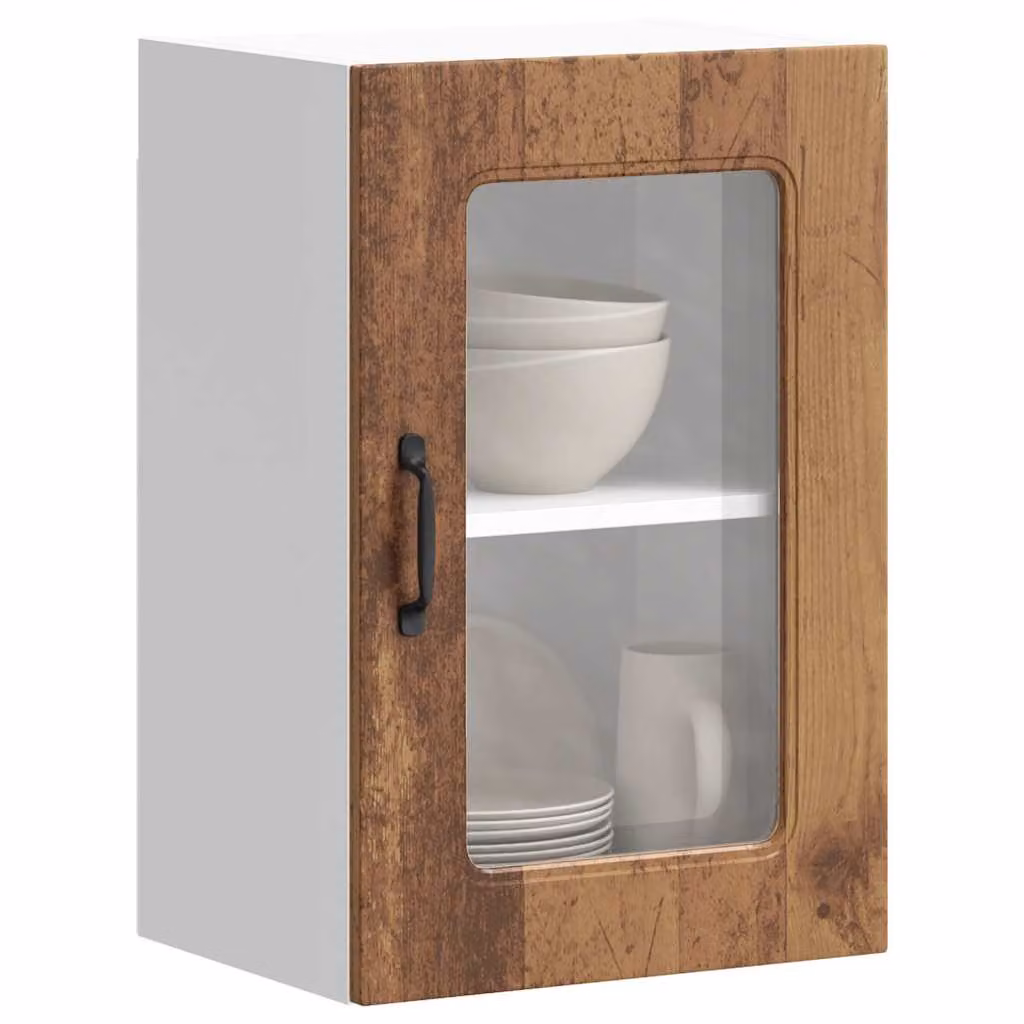 Pensile da cucina e soggiorno vidaXL Kalmar con ante in vetro, colore marrone, L: 60 cm, H: 31 cm, P: 40 cm