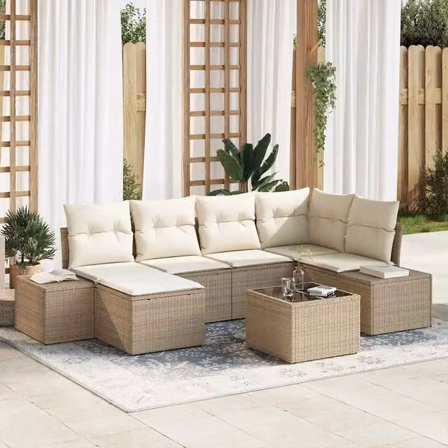 Set Divano da Giardino 7 pz Beige e Crema polyrattan 3347141